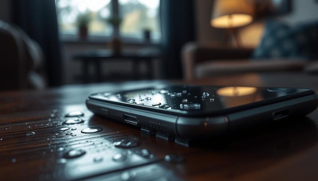 smartphone molhado, celular caiu na água
